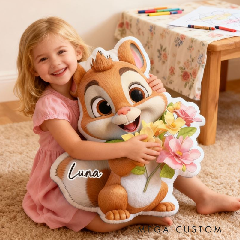 Personalized Cute Chipmunk Cushion Holding Flowers For Girls Bedroom Graphic 3D Print Pillow