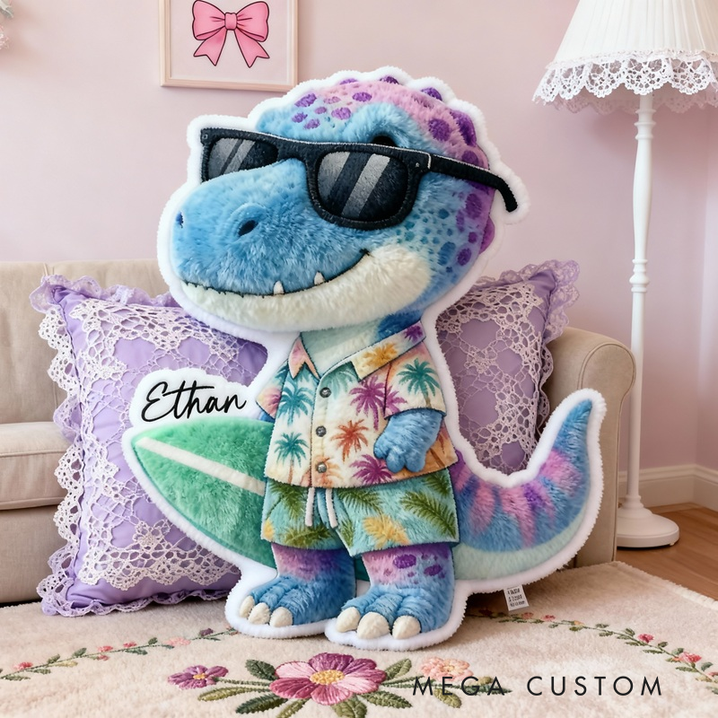 Personalized Cute Dinosaur-Shaped with Name Graphic 3D Print Pillow Christmas Gift for Kids or Baby Birthday Gift