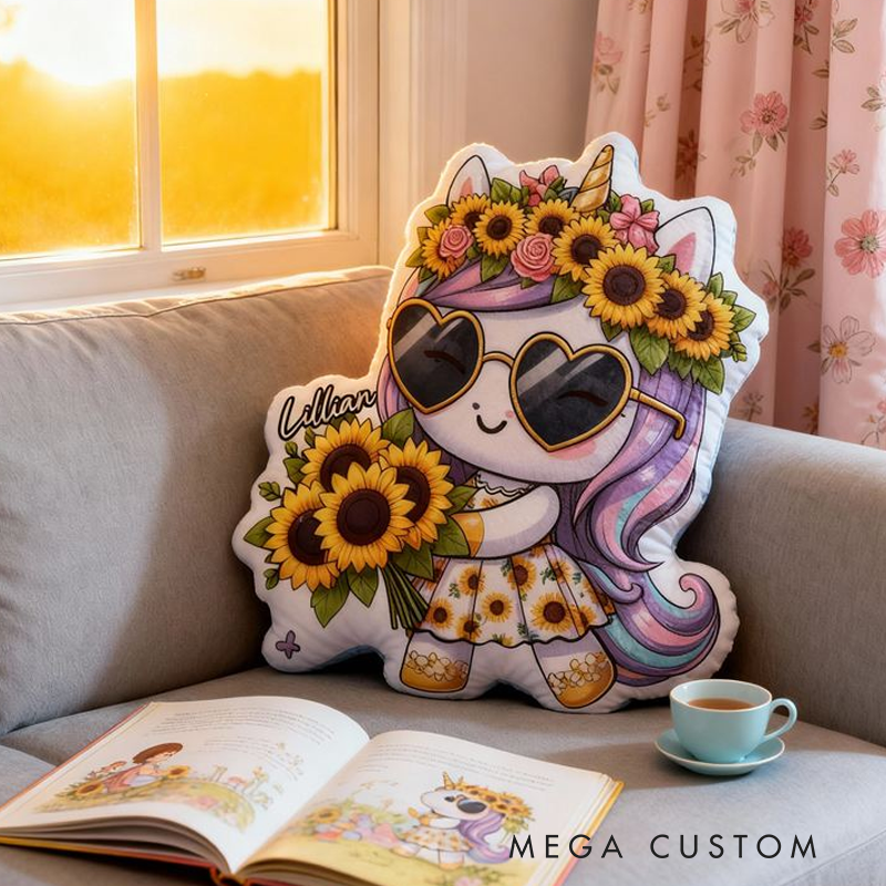 Personalized Cute Sunglasses Dream Horse with Name Graphic 3D Print Pillow Christmas Gift for Kids or Baby Birthday Gift