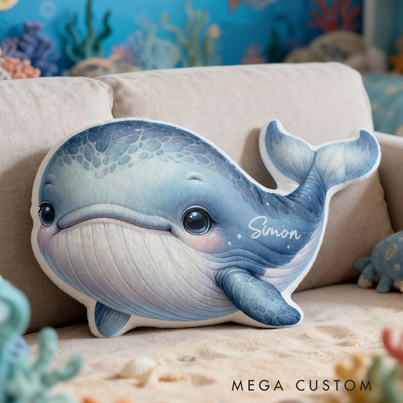 Personalized Cute Blue Whale Cushion For Ocean Themed Kids Bedroom Graphic 3D Print Pillow