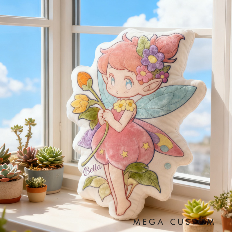 Personalized Flower Fairy Throw Pillow Graphic 3D Print Garden Fairy Pillow with Name Pillow for Kids Girl Gardener Christmas Gifts Loving Room Decor