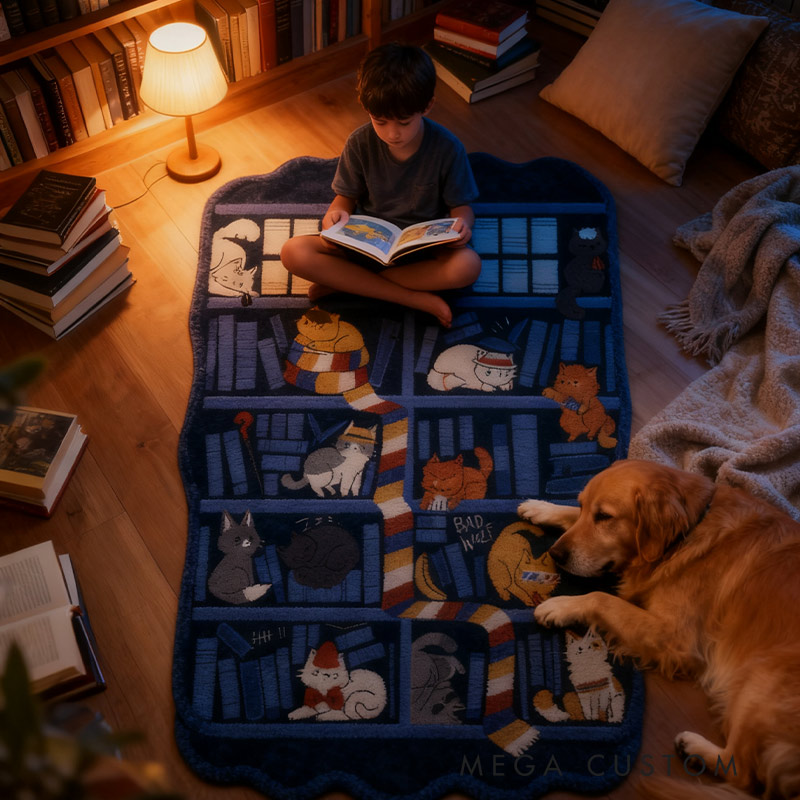Personalized Purrfect Cat Library Rug for Book Lovers