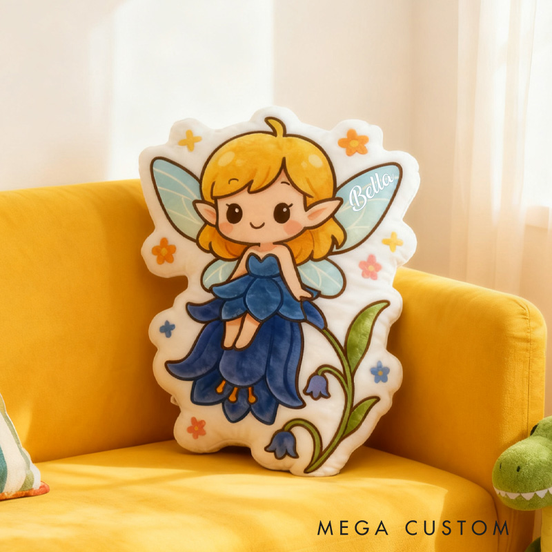 Personalized Flower Fairy Throw Pillow Graphic 3D Print Garden Fairy Pillow with Name Pillow for Kids Girl Gardener Christmas Gifts Loving Room Decor