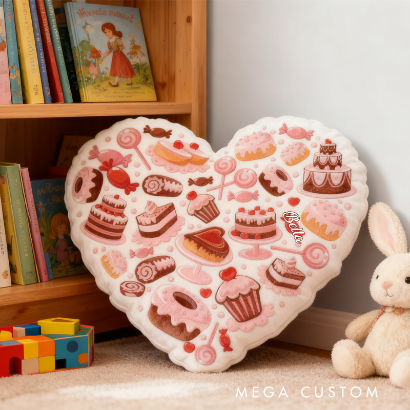Personalized Cake Heart Throw Pillow with Name Graphic 3D Print Cake Pillow for Kids Girl Baker Christmas Gifts Loving Room Decor