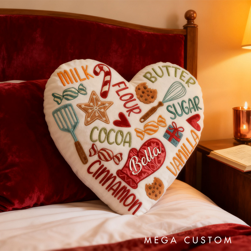 Personalized Baking Tool Heart Throw Pillow with Name Graphic 3D Print Cookie Pillow for Kids Girl Baker Christmas Gifts Loving Room Decor