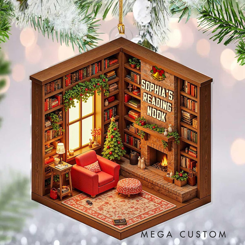 Personalized Reading Nook Acrylic Ornament Christmas Gift For Book Lovers