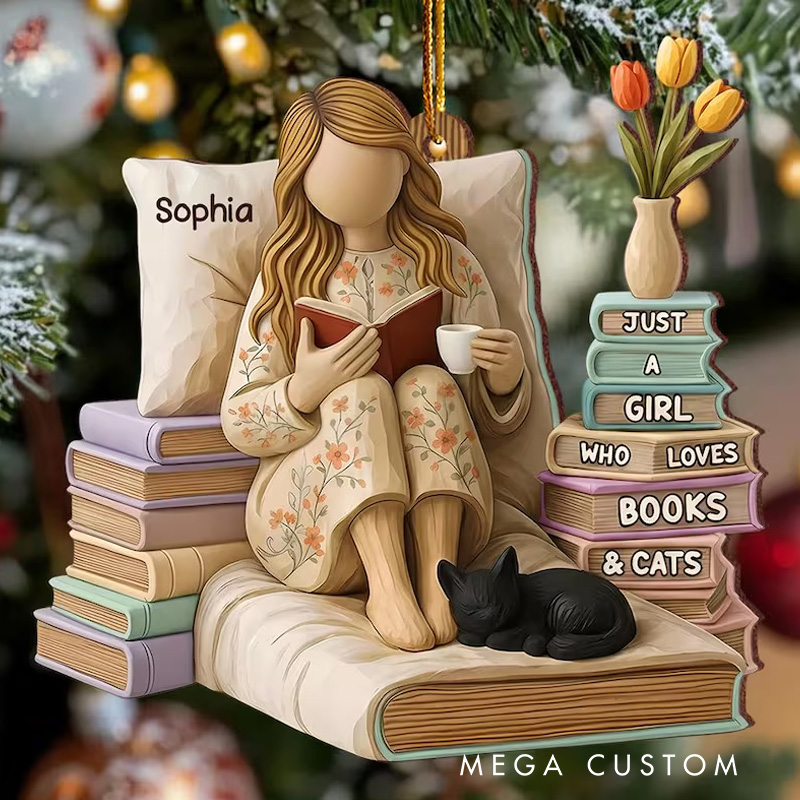 Personalized 2D Flat Just a Girl Who Loves Books Ornament Custom Book Lovers Christmas Decor Gift for Readers Librarians