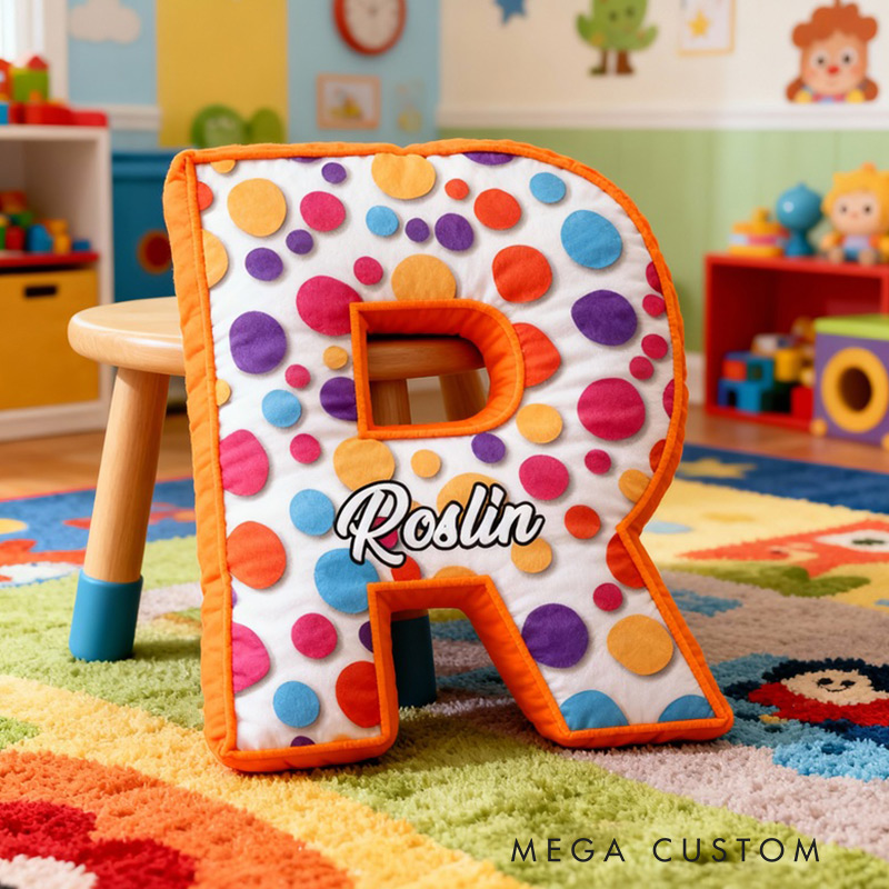Personalized Initial Pillow Graphic 3D Print Colorful Polka Dots Custom Name Pillow for Children Housewarming Gift Family Gift