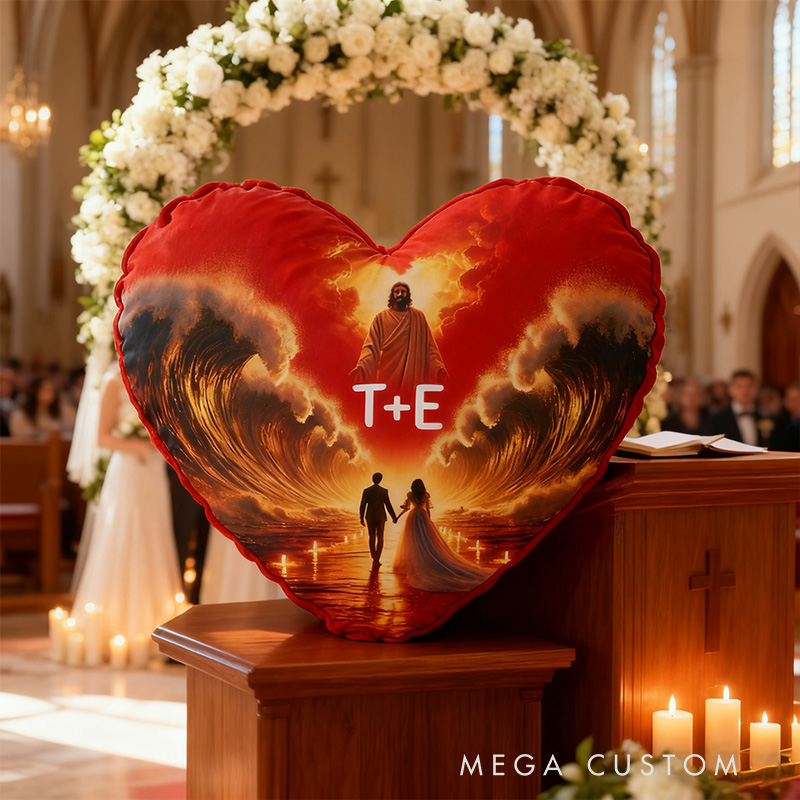 Personalized the Lord will Make a Way even through the Sea Heart Pillow with Custom Name Religious Faith Gift for Couple Valentine's Day Gift