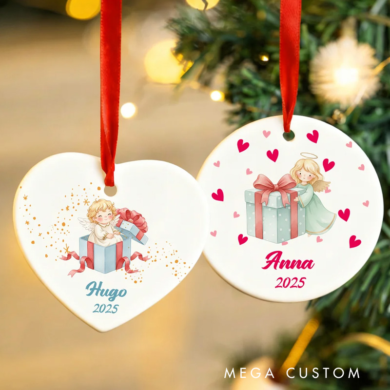 Personalized Christmas Angel Christmas Ceramic Ornament with Name and Date Tree Home Decor Christmas Gift for Family Friends