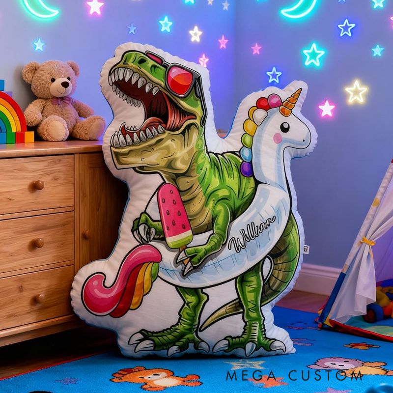 Personalized Cartoon Dinosaur-Themed with Name Graphic 3D Print Pillow Christmas Gift for Kids or Baby Birthday Gift