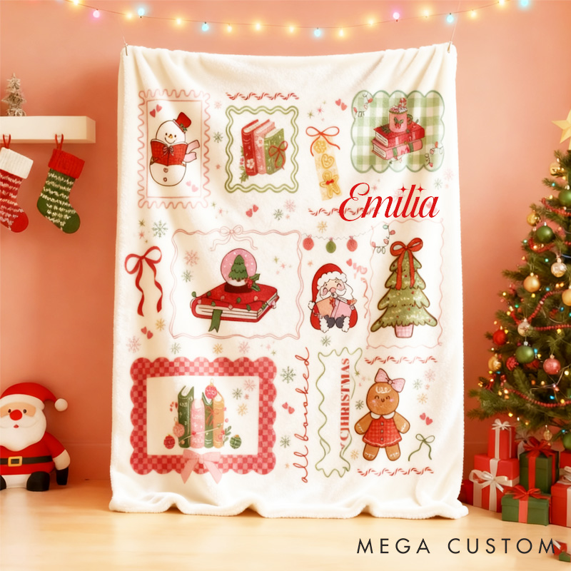 Personalized Christmas Book Soft Throw Blanket with Name Book Lover Blanket Birthday Gift for Bookish Bookworm