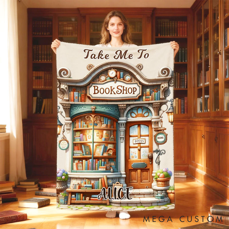 Personalized Take Me to Bookstore Soft Throw Blanket with Name Book Lover Blanket Reader Birthday Gift for Bookish Bookworm
