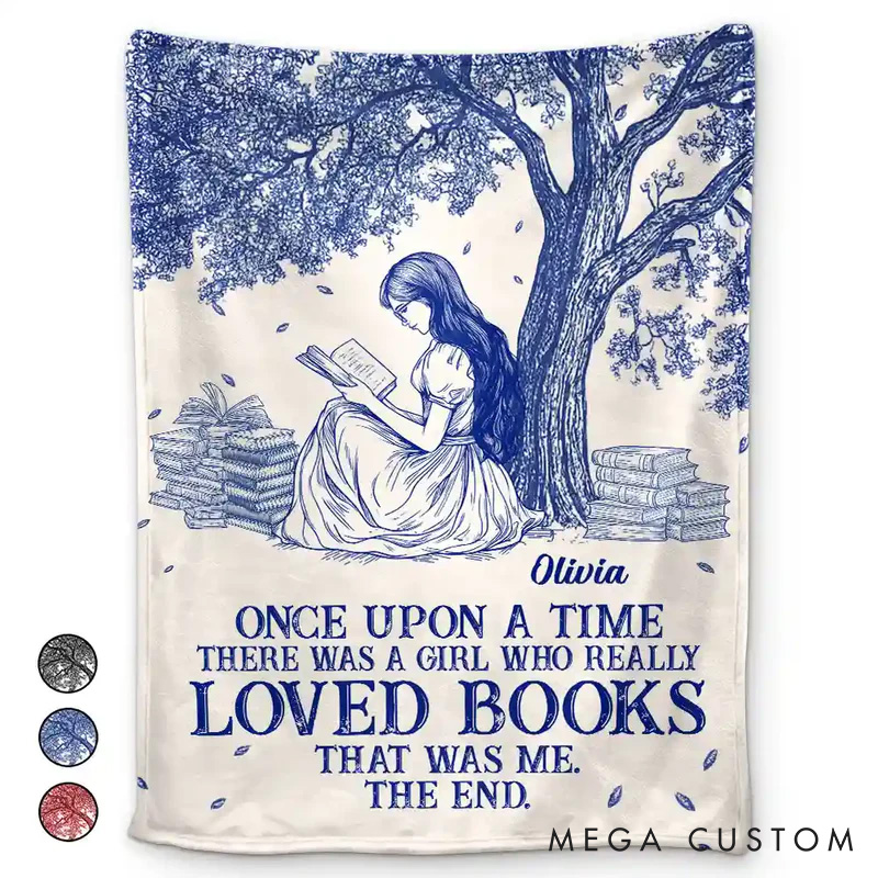 Personalized Once Upon a Time There Was a Girl Soft Throw Blanket with Name Book Lover Blanket Reader Birthday Gift for Bookish Bookworm