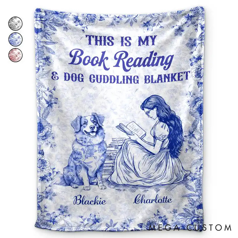 Personalized My Book Reading and Dog Cuddling Soft Throw Blanket with Name Book Lover Blanket Reader Birthday Gift for Women Girl Bookish Bookworm