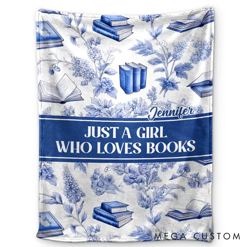 Personalized Just a Girl Who Loves Books Soft Throw Blanket with Name Book Lover Blanket Reader Birthday Gift for Women Girl Bookish Bookworm