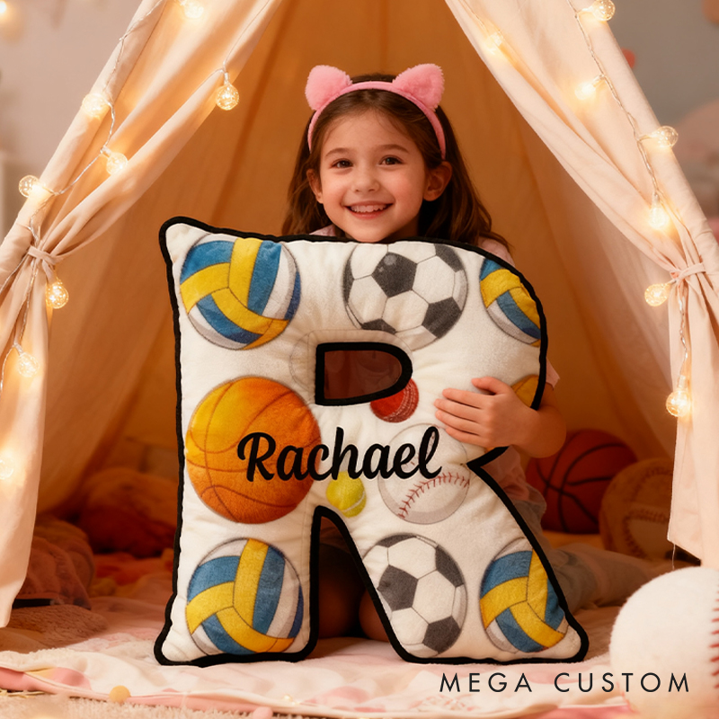 Personalized Sports Letter Pillow for Kids with Custom Name and Sports Design