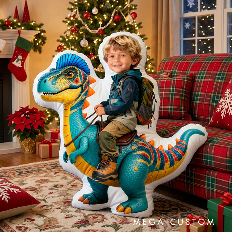 Personalized Christmas Dinosaur Cushion With Colorful Blue And Green Reptile Graphic 3D Print Pillow