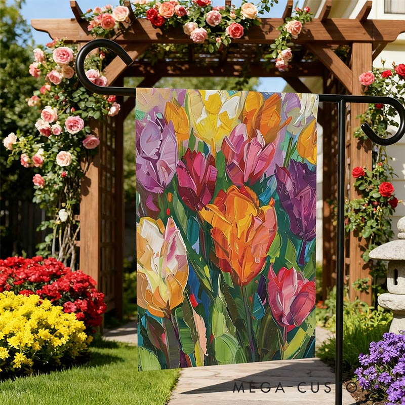Personalized Tulip Garden Flag Painted Flower Yard Flag Spring Garden Flag Summer Decor Double Sided for Garden Lovers