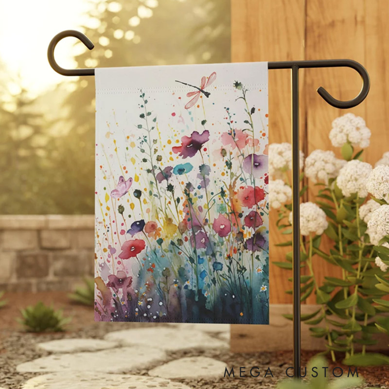 Personalized Watercolor Wildflowers Garden Flag Yard Flag Spring Garden Flag Summer Decor Double Sided for Garden Lovers