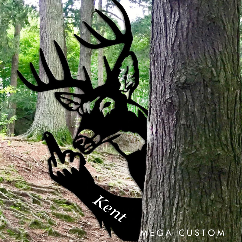 Personalized Funny Deer Metal Sign Middle Finger Deer Art Outdoor Rude Humor Decor Offensive Joke Gift for Hunters/Friends Hunter Gift