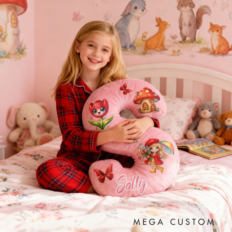 Personalized Initial Pillow Garden Flower Pattern Custom Name Pillow for Girls Gardening Lovers Gift 