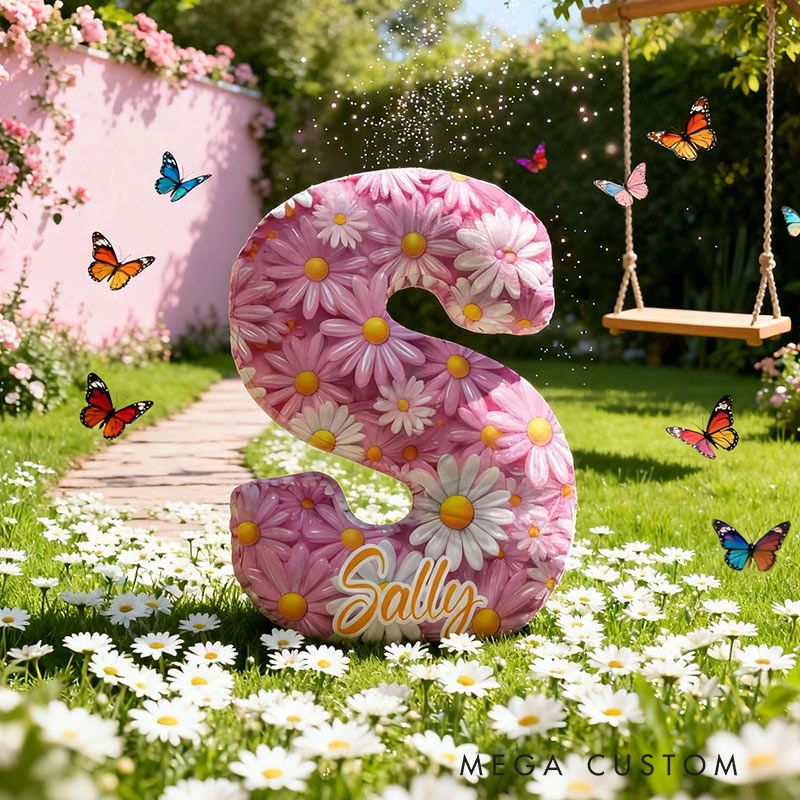 Personalized Initial Pillow Graphic 3D Floral Print Custom Name Pillow for Girls Gardening Lovers Gift 