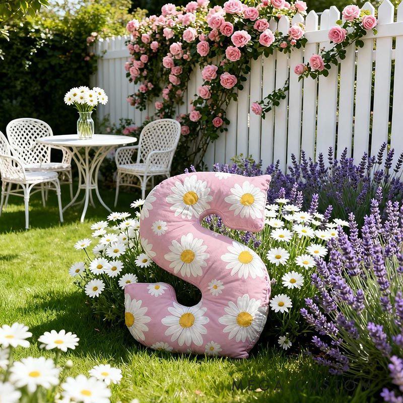 Personalized Initial Pillow Graphic 3D Print Daisy Pink Custom Name Pillow for Girls Gardening Lovers Gift 