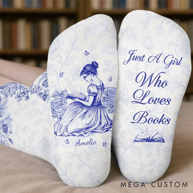 Personalized Just a Girl Who Love Book Socks with Name Custom Gifts For Book Lovers Bookworms Readers Bookish 