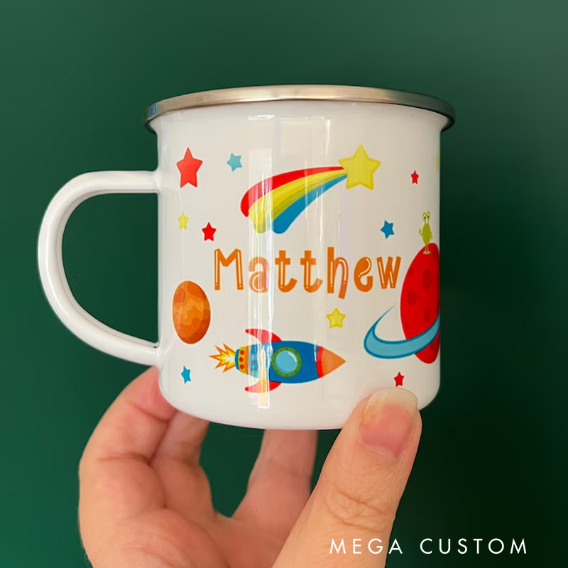 Personalised Kids Space Themed Personalised Enamel Mug Boys Birthday Gift Idea Kids Christmas Gift Idea