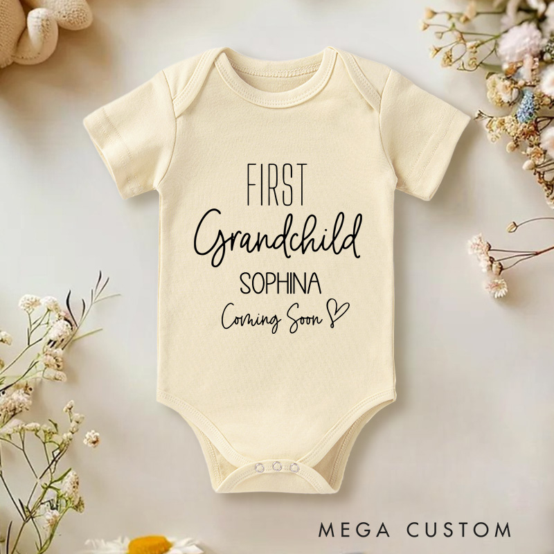 Personalized First Grandchild Coming Soon Baby Onesie Grandparents Pregnancy Announcement Gift