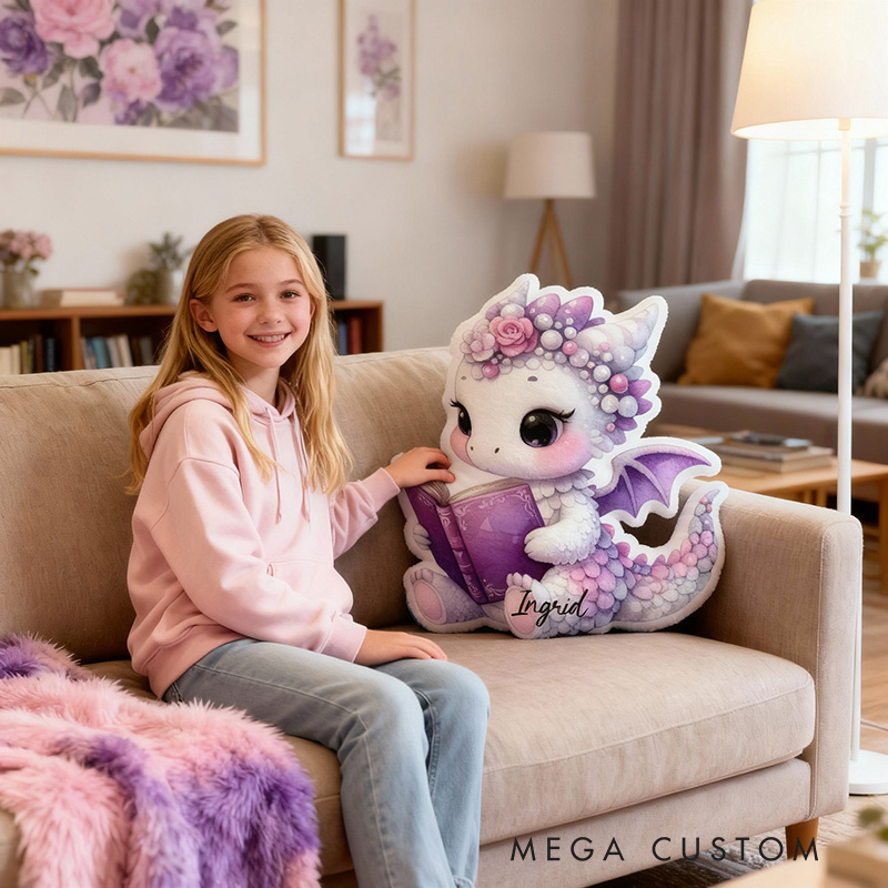 Personalized Reading Dragon Throw Pillow Graphic 3D Print Bookish Pillow with Name for Kids Boys Girl Book Lover Christmas Gift