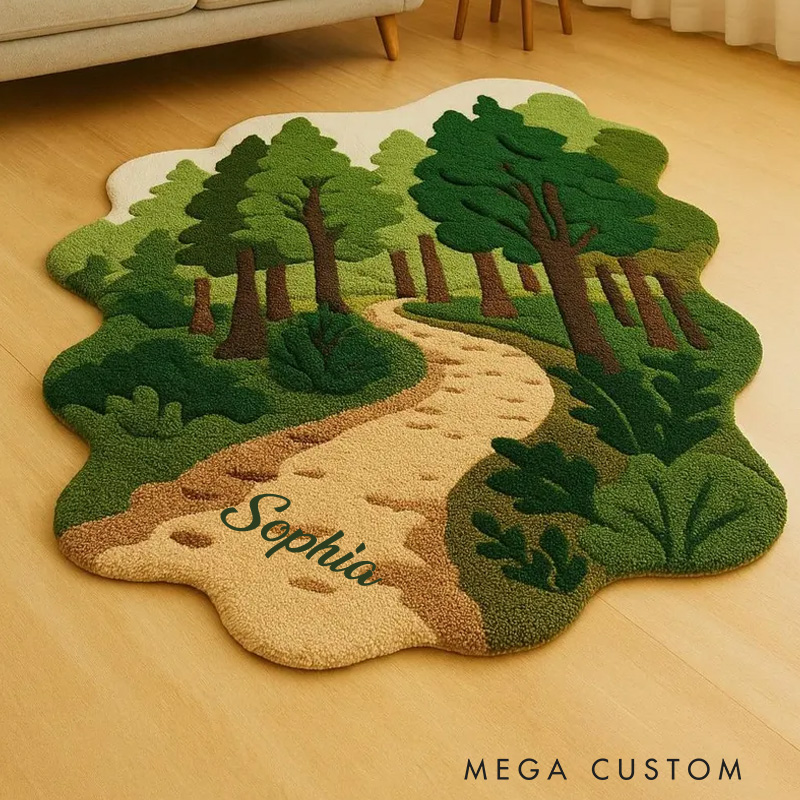 Personalized Forest Path Tufted Rug Nature Scenic Carpet for Living Room & Hall Large Custom Sizes Outdoor Lovers Gift