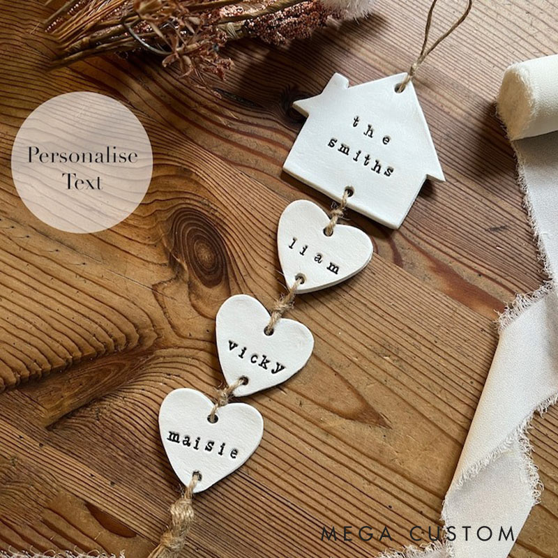 Personalized Our Family Clay Wall Hanging Family Wall Hanger Our Family Tree Hearts Housewarming Gift Sign Clay Gift Hanging Hearts