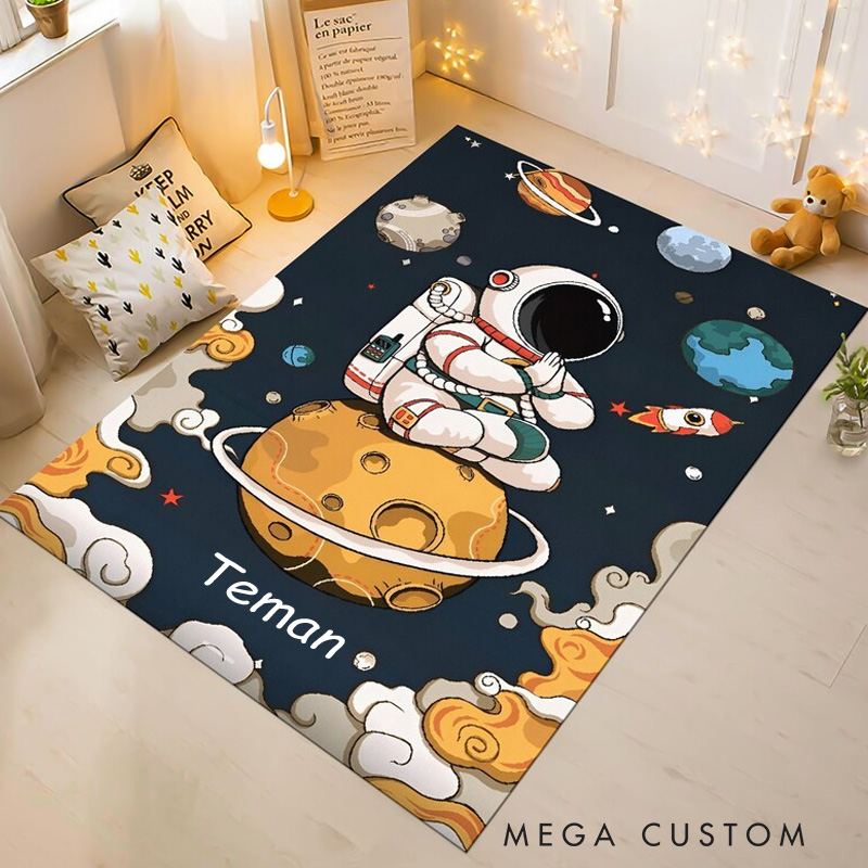 Personalized Astronaut Rug Space Rug Cute Space Decor Custom Kids Rug Gift for Kids Astronomy Enthusiasts
