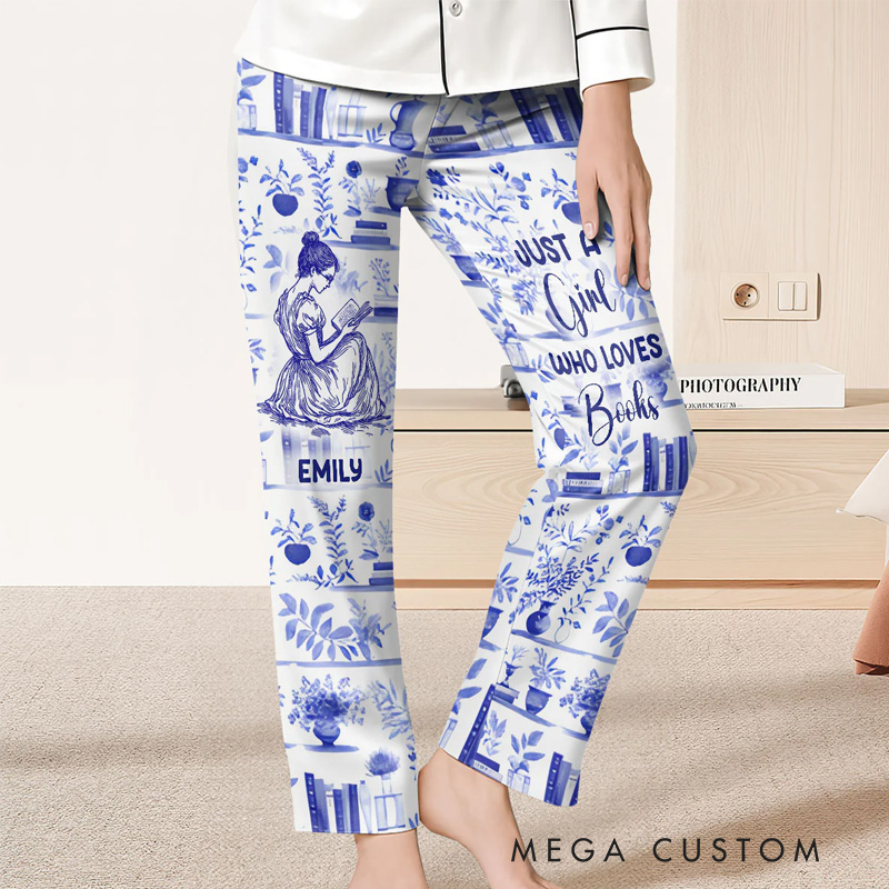 Personalized Just a Girl Who Loves Books Pajamas Pants Book Lover Sleep Pants for Book Lover Bookish Bookworm Librarian Christmas Gifts