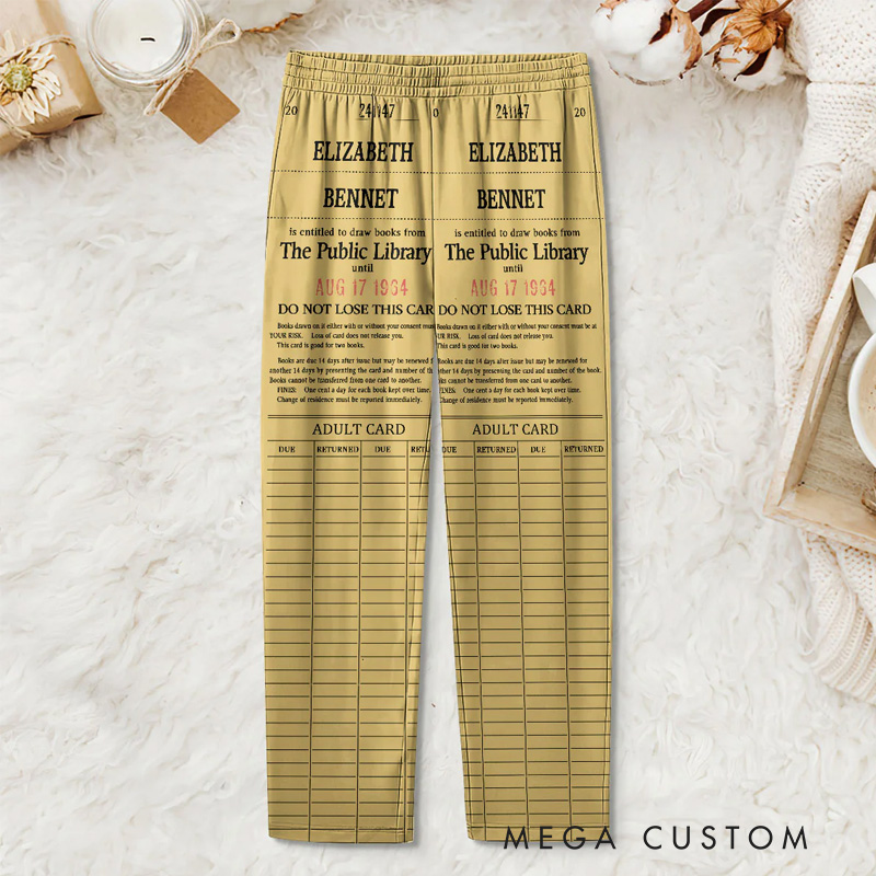 Personalized Library Card Pajamas Pants Book Lover Sleep Pants for Book Lover Bookish Bookworm Librarian Christmas Gifts