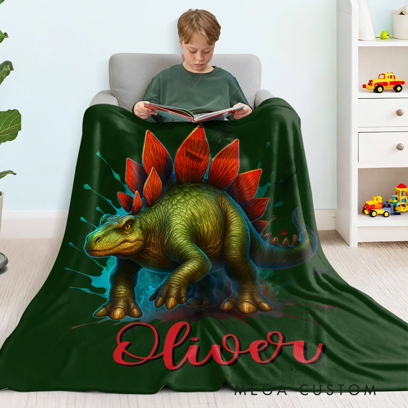 Personalized Cool Dinosaur Multicolor Cozy Throw Blanket with Name Home Decor Holiday Birthday Gift for Boys Girls Dinosaur Lovers