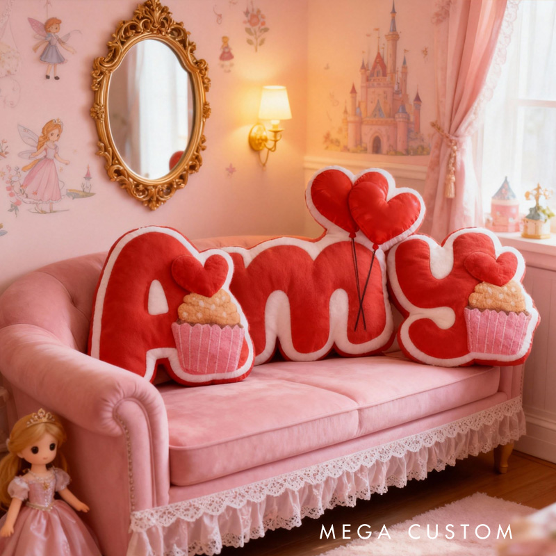 Personalized Heart Letter Pillow Throw Pillow with Name Graphic 3D Print Cookie Pillow for Kids Girl Baker Valentines Day Gifts Living Room Decor