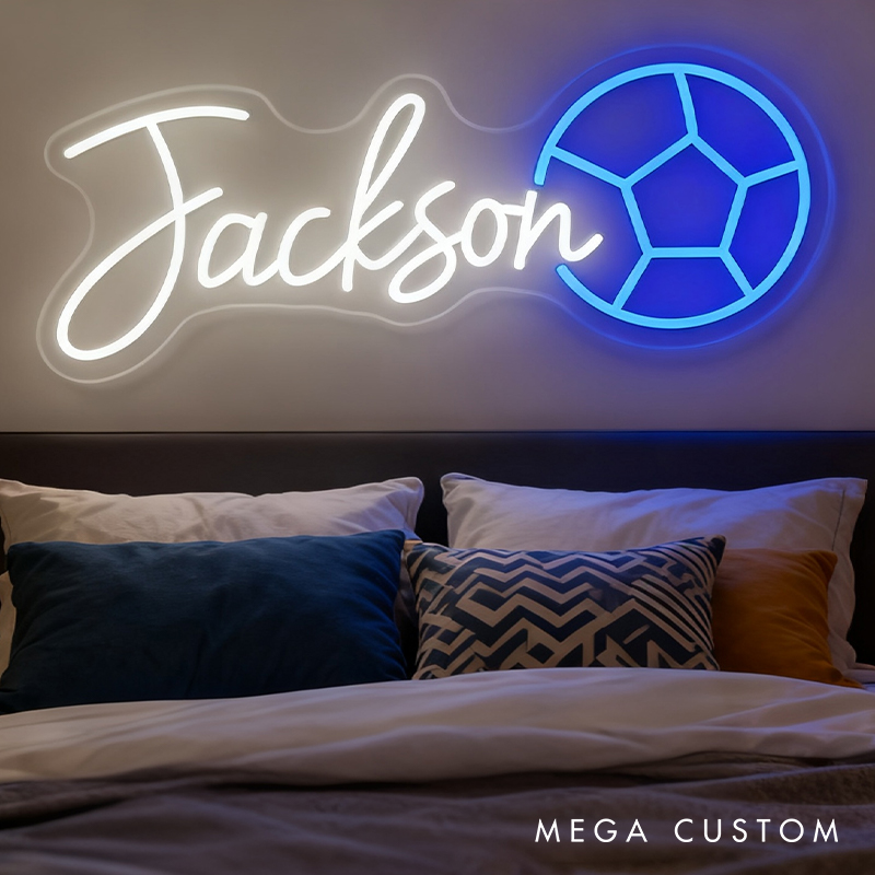 Personalized Soccer Neon Sign with Custom Name for Sports Fans and Kids’ Rooms