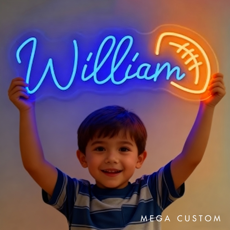 Personalized Football Neon Sign with Custom Name for Bedrooms or Game Rooms