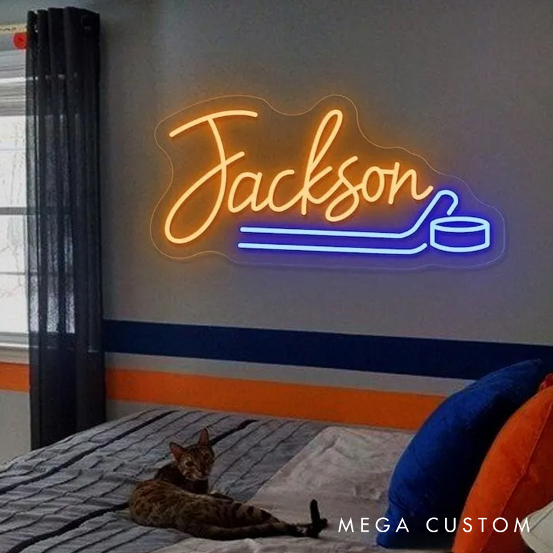 Personalized Ice Hockey Neon Sign with Custom Name for Ice Hockey Fans and Bedrooms 