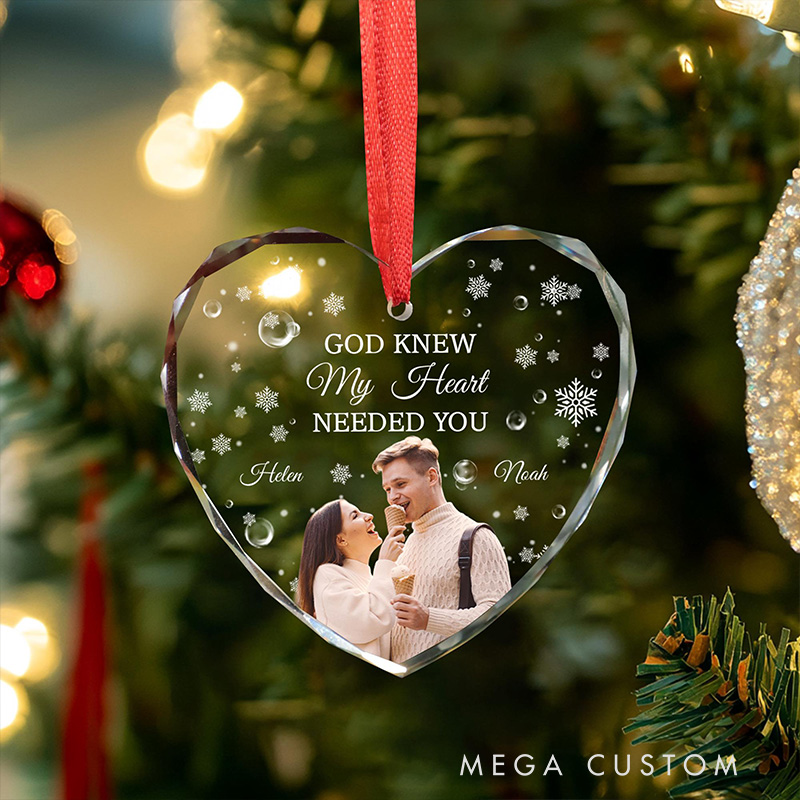 Personalized God Knew My Heart Needed You Couple Christmas Glass Ornament with Custom Name and Photo Romantic Holiday Gift Anniversary Gift for Couple