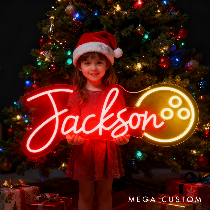 Personalized Bowling Neon Sign with Custom Name for Game Room Decor and Fun Spaces