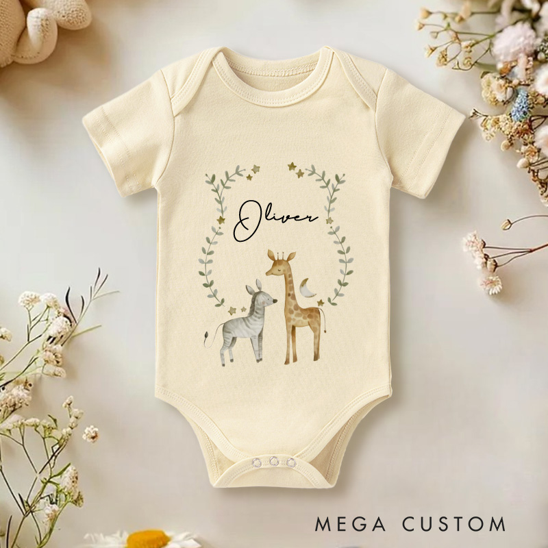 Personalized Jungle Animals Baby Onesie with Your Name Gift for Baby