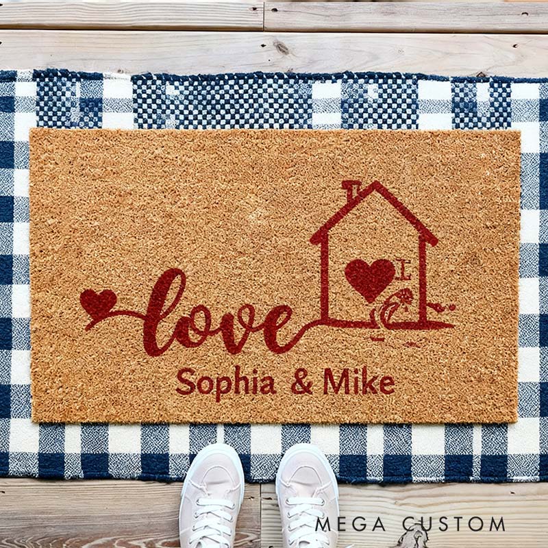 Personalized Welcome Doormat Custom Coir Mat with Name for Couple Valentine's Day gifts Housewarming Gift 