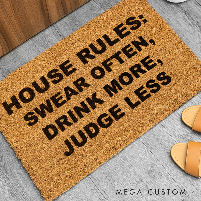 Personalized Funny Custom Text House Rules Doormat for Home Entrance or Party Host Gift
