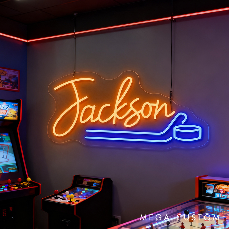 Personalized Ice Hockey Neon Sign with Custom Name for Ice Hockey Fans and Bedrooms 