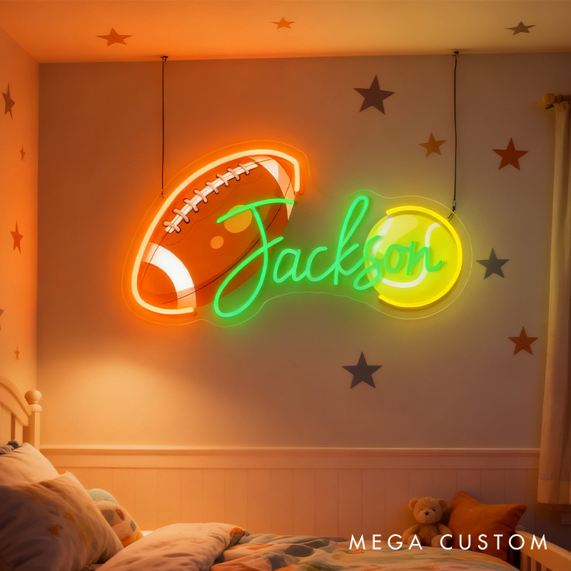 Personalized Football and Baseball Neon Sign with Custom Name for Sports Fans 