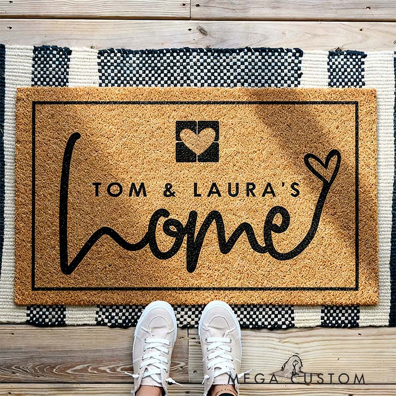 Personalized New Home Welcome Doormat Custom Coir Mat with Name for Couple Valentine's Day gifts Housewarming Gift 
